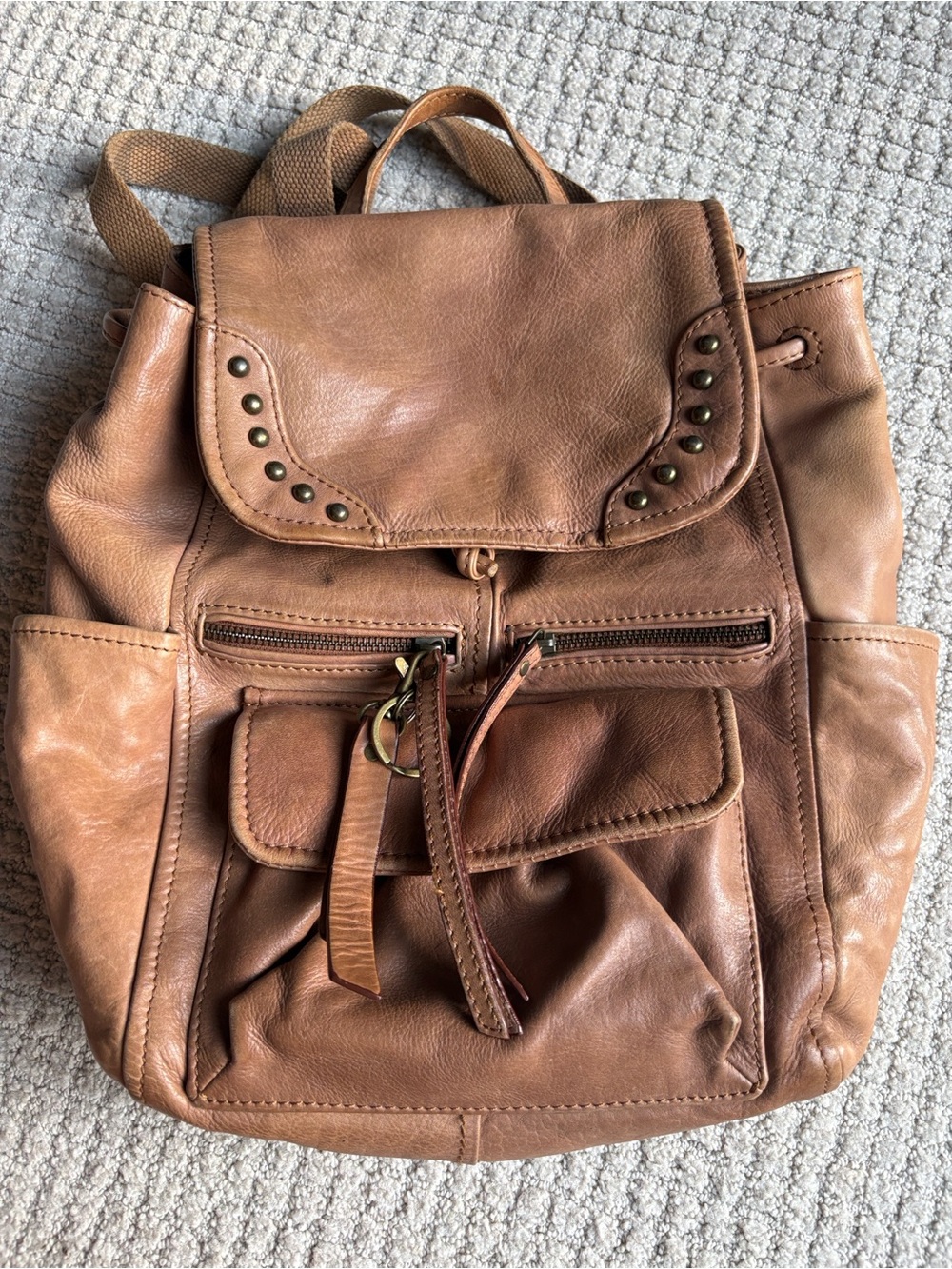 Frye and Co tan leather backpack purse